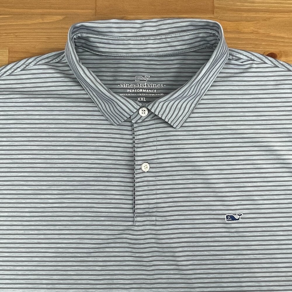 Vineyard Vines Performance Polo Shirt Mens XXL Gray Stripe Short Sleeve Golf
